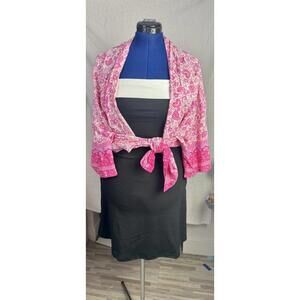 Cupcakes and Cashmere Pink Floral open Front Top | Women’s L | Boho Layer Blouse